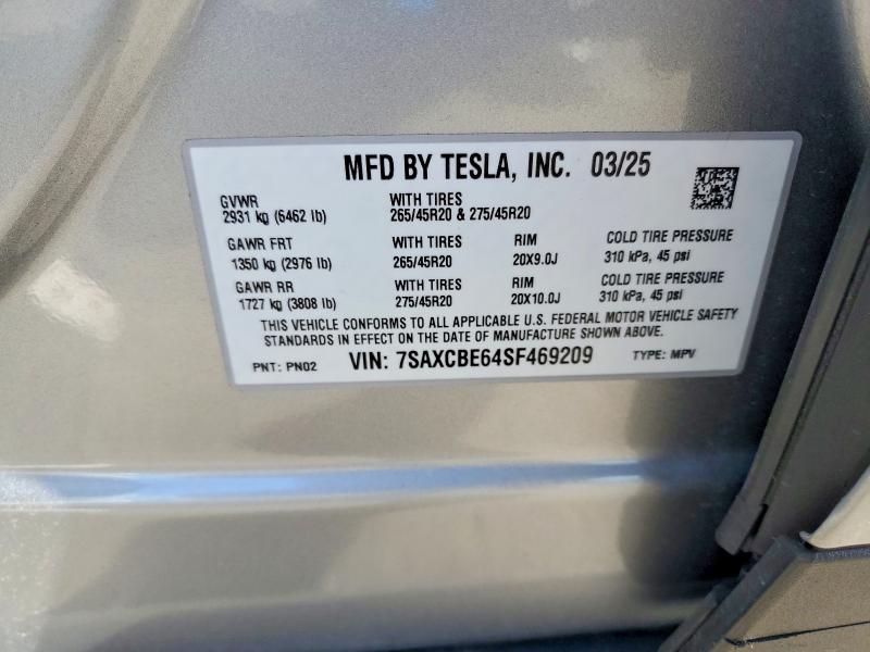 Продажа на аукционе авто 2025 Tesla Model X, vin: 7SAXCBE64SF469209, номер лота: 78506265