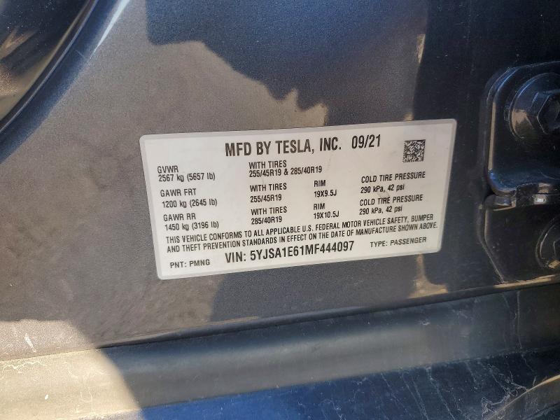 Aukcja sprzedaży 2021 Tesla Model S, vin: 5YJSA1E61MF444097, numer aukcji: 74910655