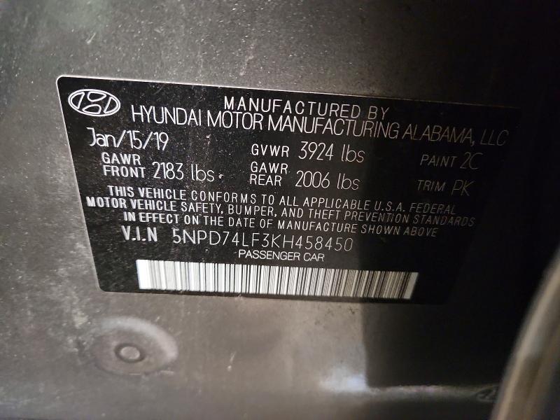 Aukcja sprzedaży 2019 Hyundai Elantra, vin: 5NPD74LF3KH458450, numer aukcji: 75824085