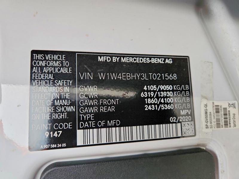 2020 Mercedes-benz Sprinter მანქანა იყიდება აუქციონზე, vin: W1W4EBHY3LT021568, აუქციონის ნომერი: 76952945