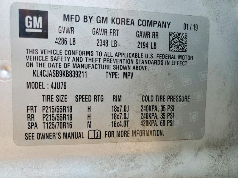 77933005 :رقم المزاد ، KL4CJASB9KB839211 vin ، 2019 Buick Encore مزاد بيع