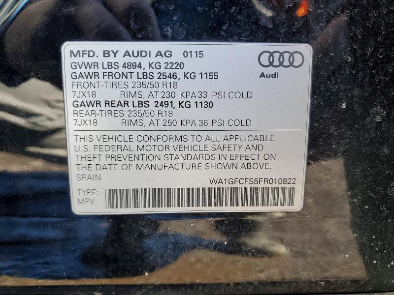 Продажа на аукционе авто 2015 Audi Q3, vin: WA1GFCFS5FR010822, номер лота: 76833505