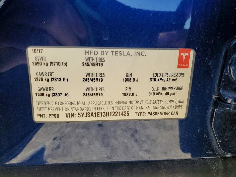 2017 Tesla Model S მანქანა იყიდება აუქციონზე, vin: 5YJSA1E13HF221425, აუქციონის ნომერი: 76699875