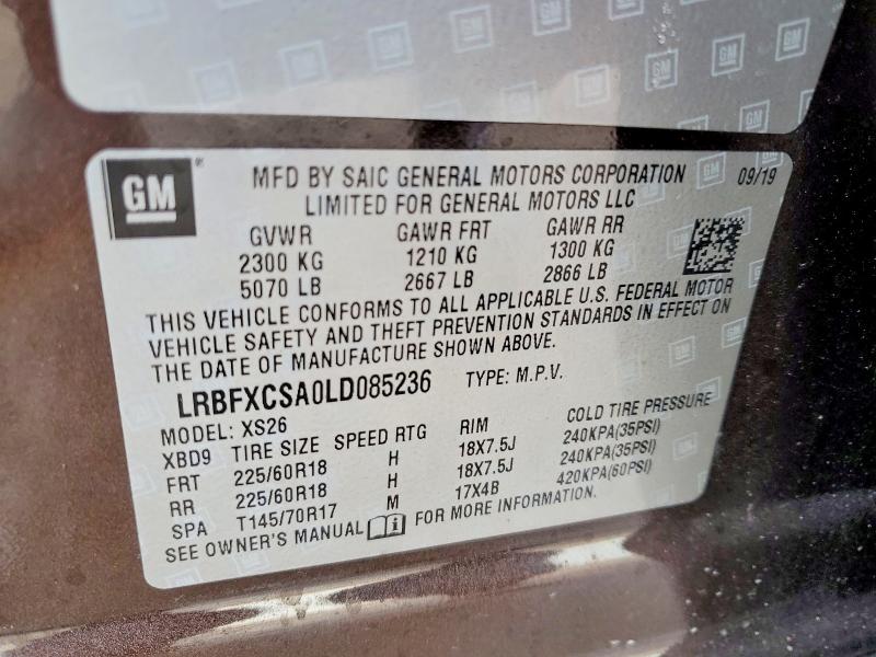77752725 :رقم المزاد ، LRBFXCSA0LD085236 vin ، 2020 Buick Envision مزاد بيع