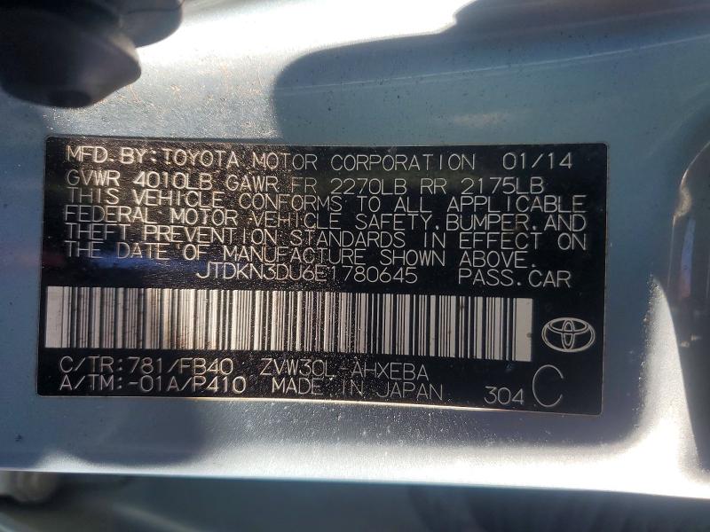 73455845 :رقم المزاد ، JTDKN3DU6E1780645 vin ، 2014 Toyota Prius مزاد بيع