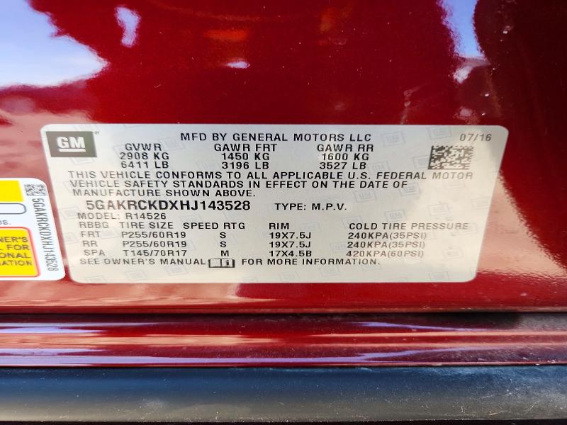 2017 Buick Enclave მანქანა იყიდება აუქციონზე, vin: 5GAKRCKDXHJ143528, აუქციონის ნომერი: 78113275