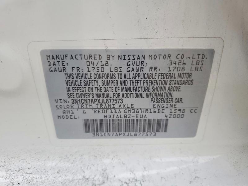 Продаж на аукціоні авто 2018 Nissan Versa, vin: 3N1CN7APXJL877573, номер лоту: 78042745