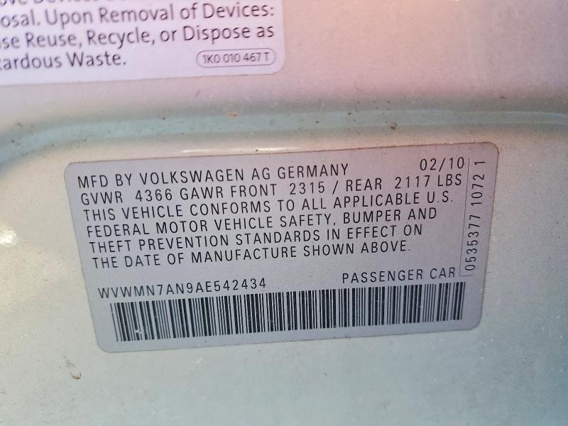 76536735 :رقم المزاد ، WVWMN7AN9AE542434 vin ، 2010 Volkswagen Cc مزاد بيع
