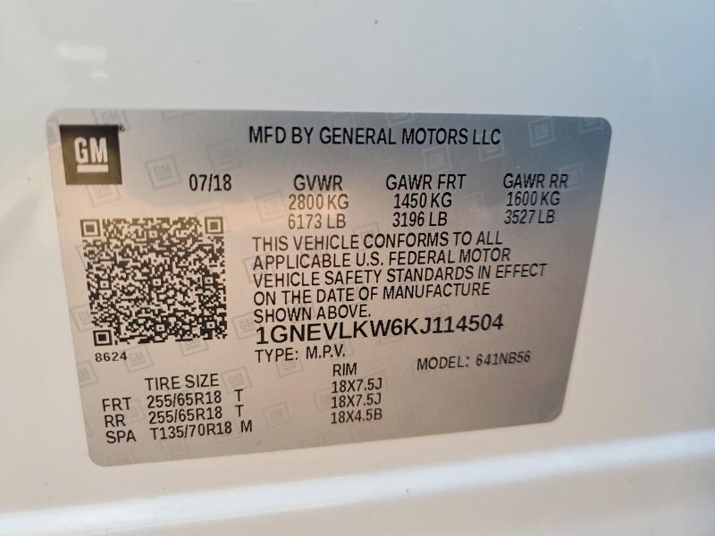 Продаж на аукціоні авто 2019 Chevrolet Traverse, vin: 1GNEVLKW6KJ114504, номер лоту: 78706405