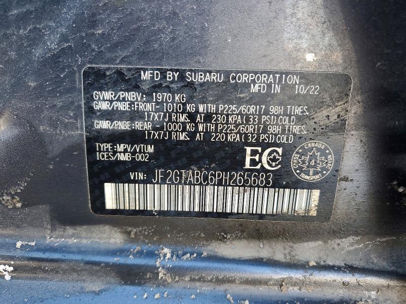 75010275 :رقم المزاد ، JF2GTABC6PH265683 vin ، 2023 Subaru Crosstrek مزاد بيع