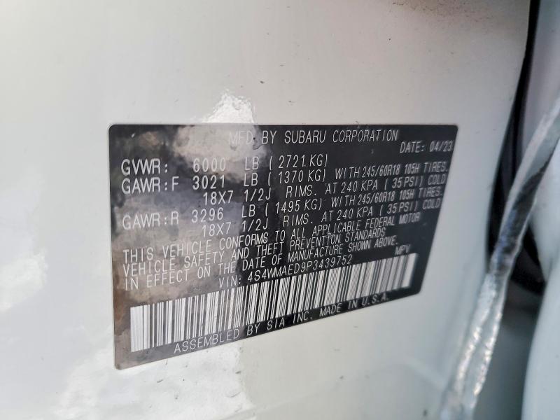 2023 Subaru Ascent მანქანა იყიდება აუქციონზე, vin: 4S4WMAED9P3439752, აუქციონის ნომერი: 75178675