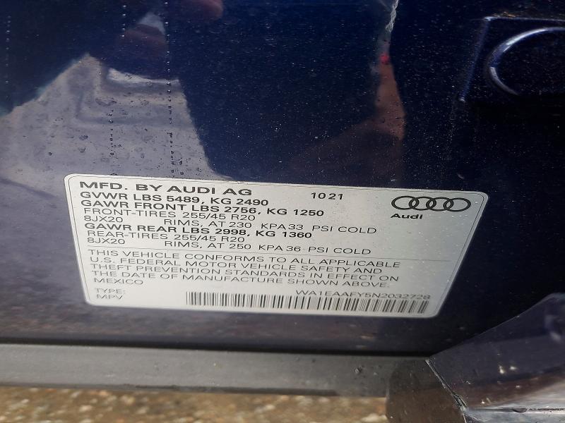 77969805 :رقم المزاد ، WA1EAAFY5N2032728 vin ، 2022 Audi Q5 مزاد بيع