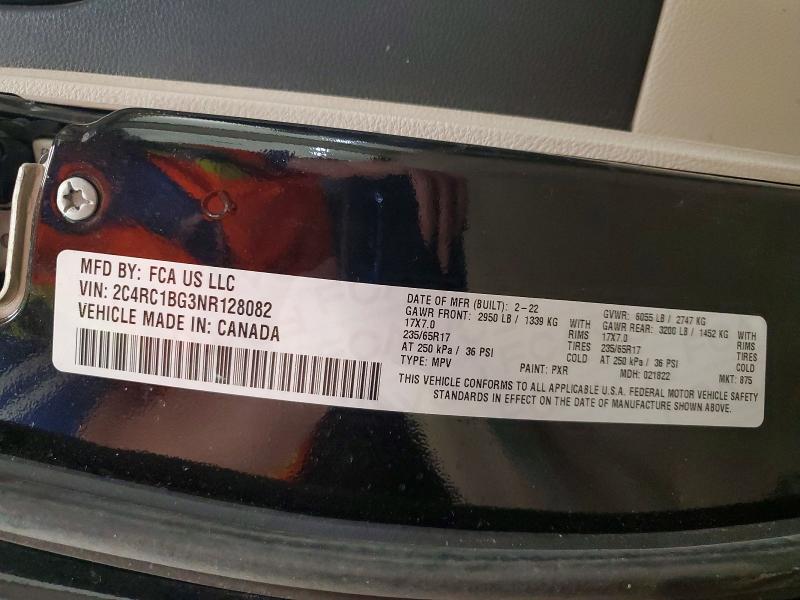 76538685 :رقم المزاد ، 2C4RC1BG3NR128082 vin ، 2022 Chrysler Pacifica مزاد بيع