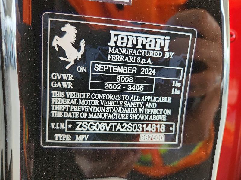 76170325 :رقم المزاد ، ZSG06VTA2S0314818 vin ، 2025 Ferrari Purosangue مزاد بيع