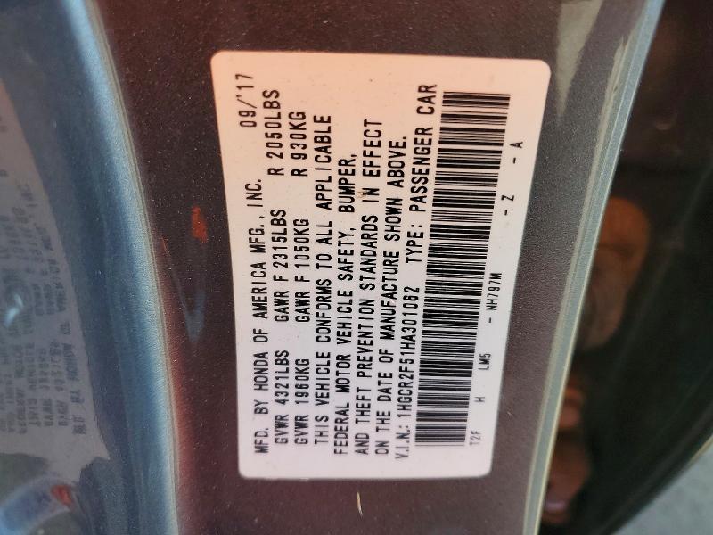 Продаж на аукціоні авто 2017 Honda Accord, vin: 1HGCR2F51HA301062, номер лоту: 78368785