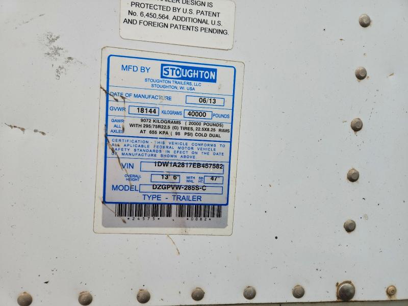 78382545 :رقم المزاد ، 1DW1A2817EB457582 vin ، 2014 Stoughton Trailers I مزاد بيع
