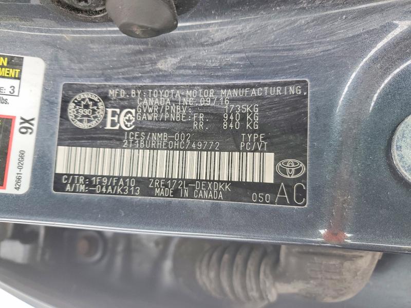 2017 Toyota Corolla მანქანა იყიდება აუქციონზე, vin: 2T1BURHE0HC749772, აუქციონის ნომერი: 75663735