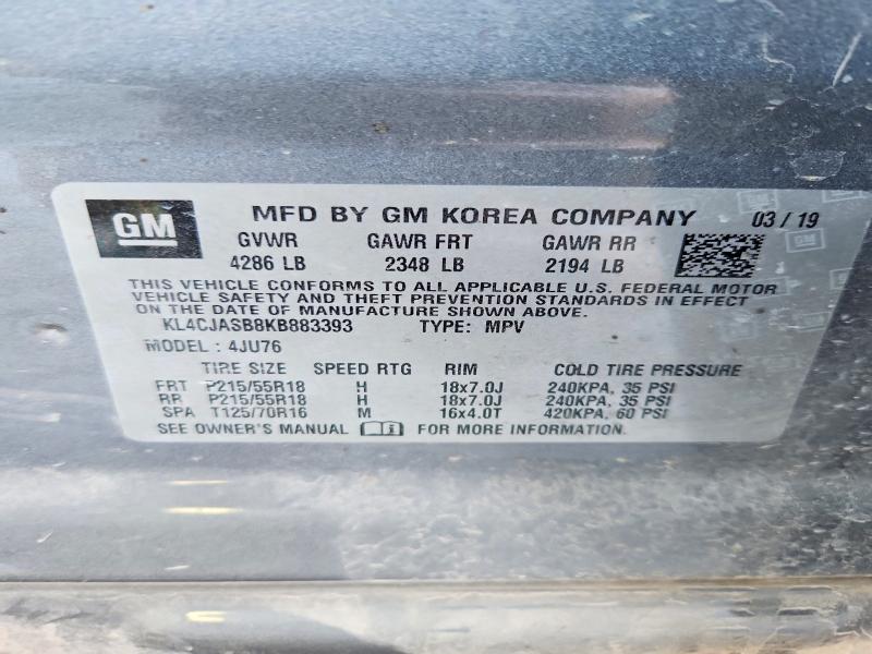 Aukcja sprzedaży 2019 Buick Encore, vin: KL4CJASB8KB883393, numer aukcji: 77094625