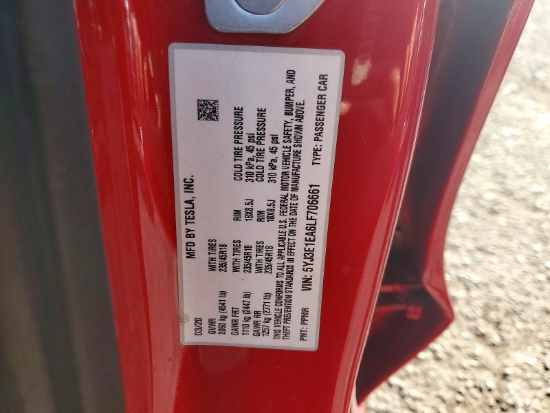 Продажа на аукционе авто 2020 Tesla Model 3, vin: 5YJ3E1EA6LF706661, номер лота: 78347775
