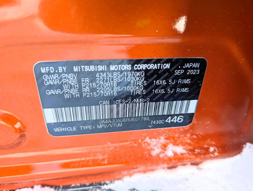 2024 Mitsubishi Rvr მანქანა იყიდება აუქციონზე, vin: JA4AJUAU6RU601780, აუქციონის ნომერი: 74616325
