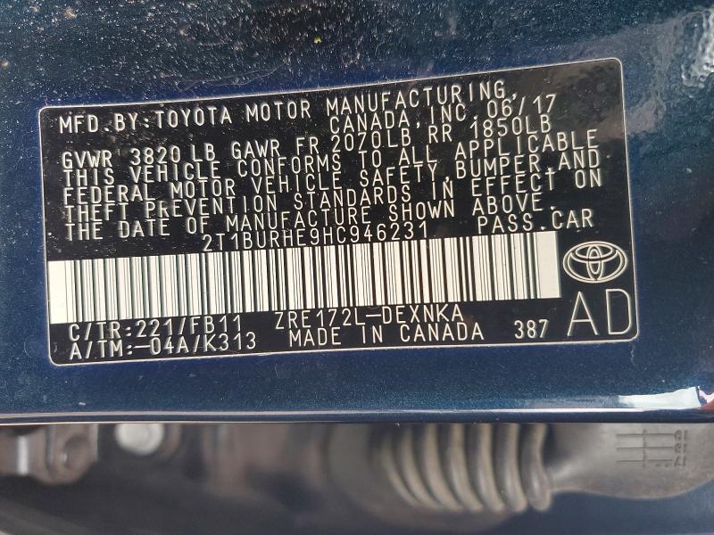 Aukcja sprzedaży 2017 Toyota Corolla, vin: 2T1BURHE9HC946231, numer aukcji: 77411535