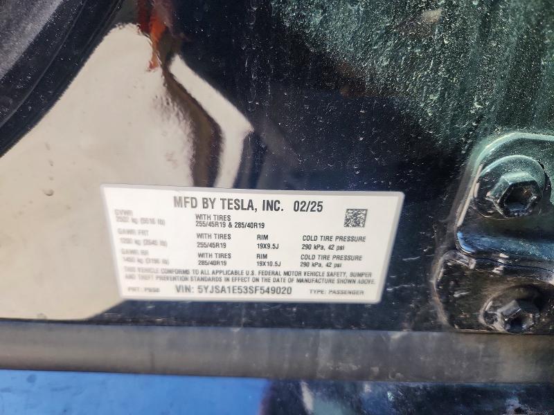 Продажа на аукционе авто 2025 Tesla Model S, vin: 5YJSA1E53SF549020, номер лота: 74867655