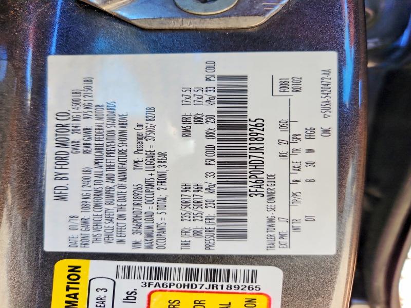 Продажа на аукционе авто 2018 Ford Fusion, vin: 3FA6P0HD7JR189265, номер лота: 79103895
