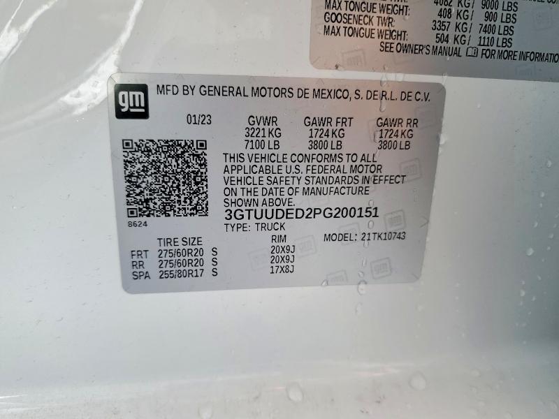 2023 Gmc Sierra მანქანა იყიდება აუქციონზე, vin: 3GTUUDED2PG200151, აუქციონის ნომერი: 78164085