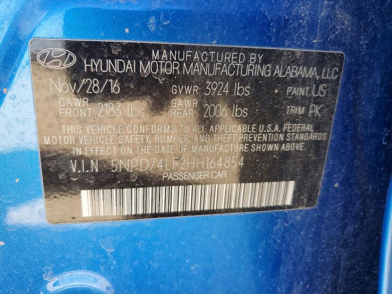 79314385 :رقم المزاد ، 5NPD74LF2HH164854 vin ، 2017 Hyundai Elantra مزاد بيع