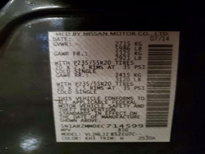 75369955 :رقم المزاد ، 5N1AR2MM0EC714599 vin ، 2014 Nissan Pathfinder مزاد بيع