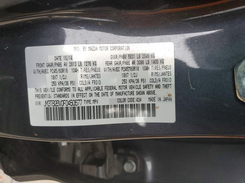 76430105 :رقم المزاد ، JM3TB2BV0F0450677 vin ، 2015 Mazda Cx-9 مزاد بيع