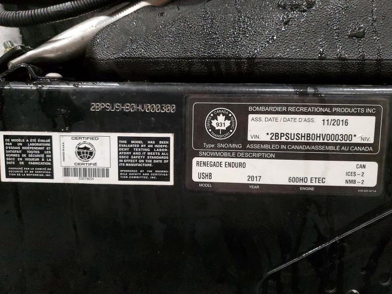 Продаж на аукціоні авто 2017 Ski-doo Snowmobile, vin: 2BPSUSHB0HV000300, номер лоту: 78602035
