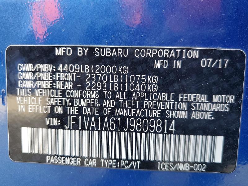 Продажа на аукционе авто 2018 Subaru Wrx, vin: JF1VA1A61J9809814, номер лота: 77587855