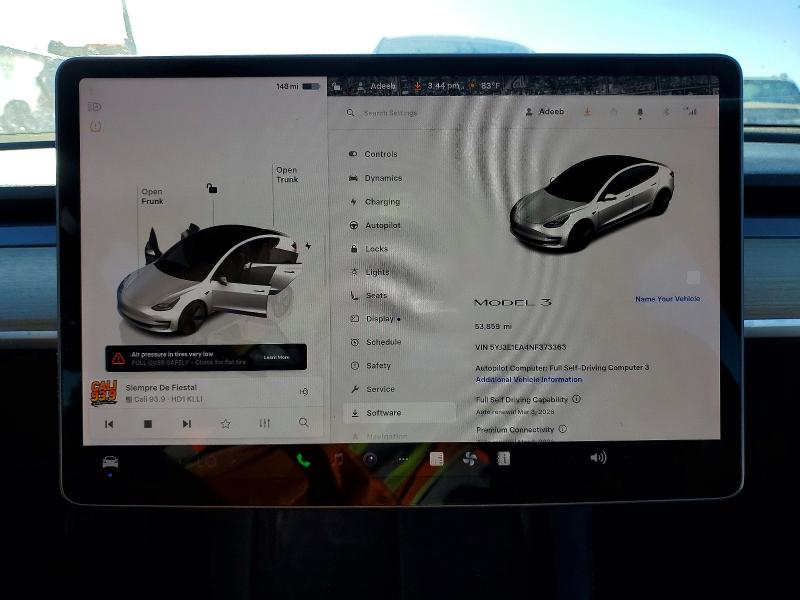 2022 Tesla Model 3 მანქანა იყიდება აუქციონზე, vin: 5YJ3E1EA4NF373363, აუქციონის ნომერი: 77094315