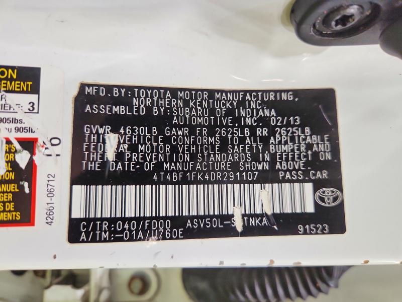 2013 Toyota Camry L მანქანა იყიდება აუქციონზე, vin: 4T4BF1FK4DR291107, აუქციონის ნომერი: 77352925