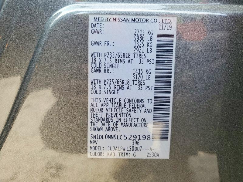 75535555 :رقم المزاد ، 5N1DL0MN9LC529198 vin ، 2020 Infiniti Qx60 مزاد بيع