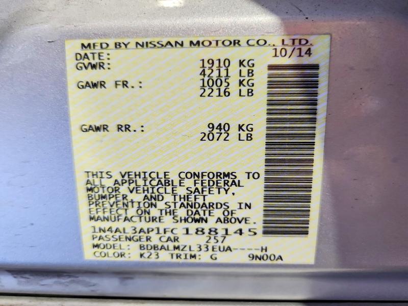 2015 Nissan Altima მანქანა იყიდება აუქციონზე, vin: 1N4AL3AP1FC188145, აუქციონის ნომერი: 77826865
