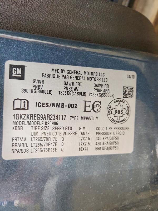 2010 Gmc Yukon Xl მანქანა იყიდება აუქციონზე, vin: 1GKZKREG9AR234117, აუქციონის ნომერი: 75577575