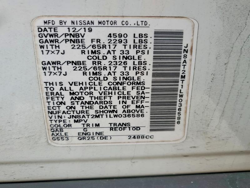 77826775 :رقم المزاد ، JN8AT2MT1LW036586 vin ، 2020 Nissan Rogue مزاد بيع