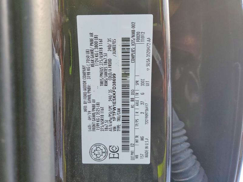 Продаж на аукціоні авто 2019 Ford F150, vin: 1FTFW1E5XKFD38699, номер лоту: 76756495