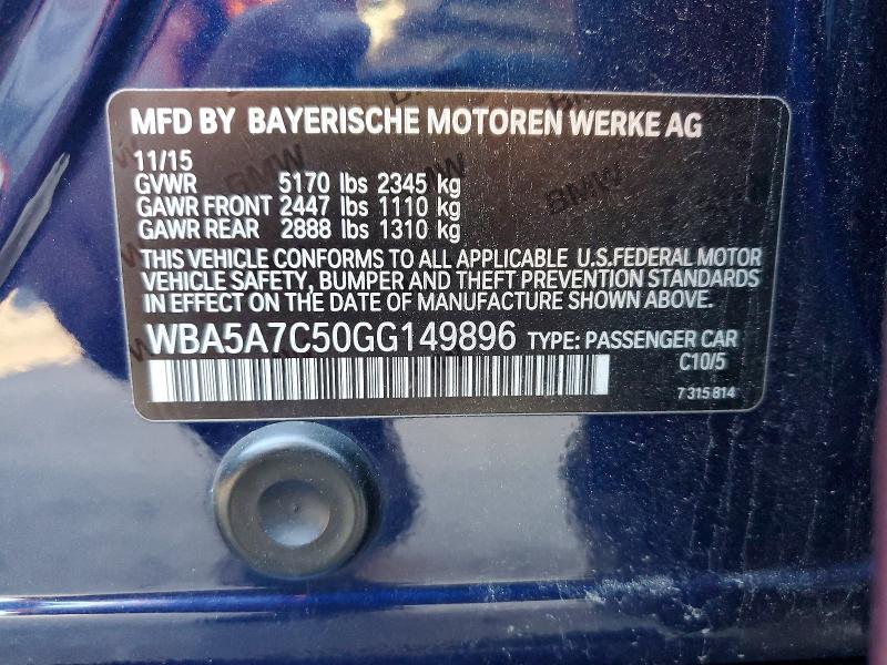 Продаж на аукціоні авто 2016 Bmw 528, vin: WBA5A7C50GG149896, номер лоту: 78326665