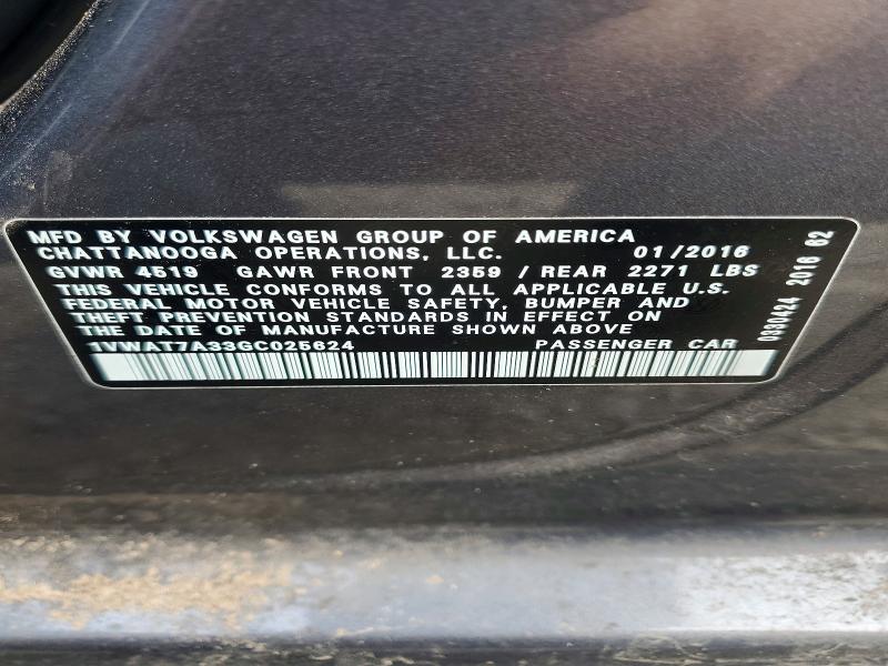Продажа на аукционе авто 2016 Volkswagen Passat, vin: 1VWAT7A33GC025624, номер лота: 77811495
