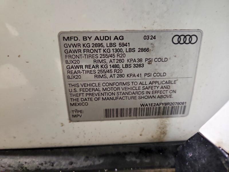 2024 Audi Q5 E მანქანა იყიდება აუქციონზე, vin: WA1E2AFY8R2079061, აუქციონის ნომერი: 77420675