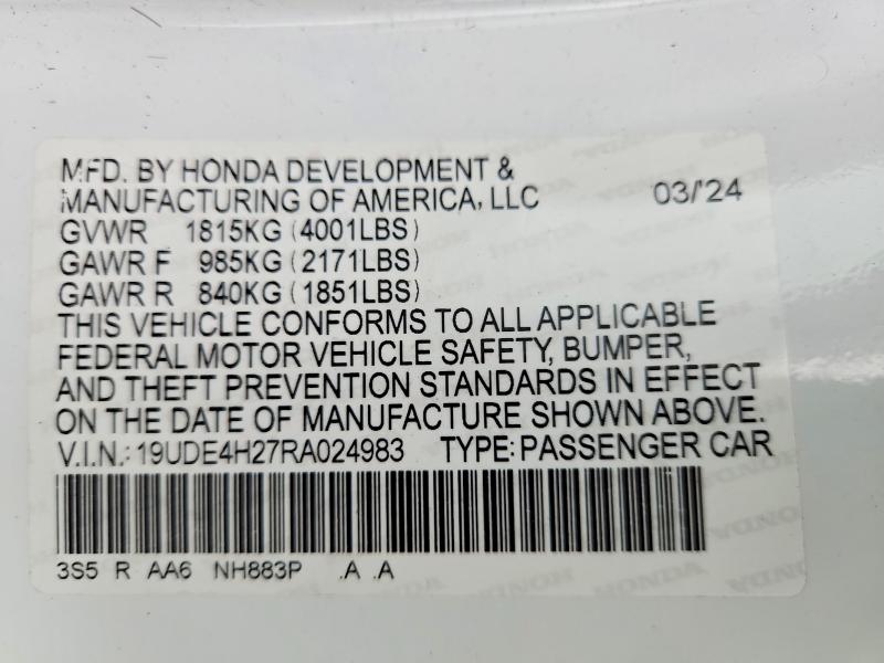 Aukcja sprzedaży 2024 Acura Integra, vin: 19UDE4H27RA024983, numer aukcji: 77440025
