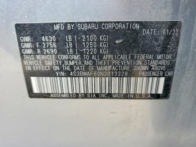 Продажа на аукционе авто 2022 Subaru Legacy, vin: 4S3BWAF60N3013328, номер лота: 78242785