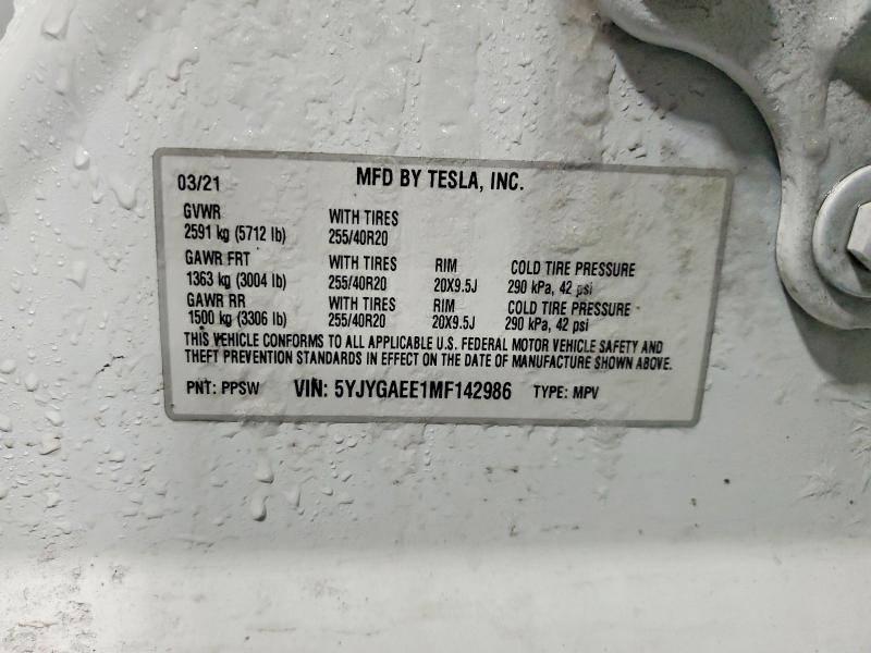 75278975 :رقم المزاد ، 5YJYGAEE1MF142986 vin ، 2021 Tesla Model Y مزاد بيع
