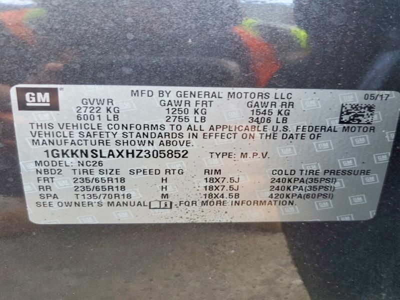 Aukcja sprzedaży 2017 Gmc Acadia, vin: 1GKKNSLAXHZ305852, numer aukcji: 77697925