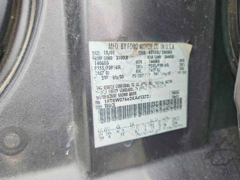 Aukcja sprzedaży 2002 Ford F150, vin: 1FTRW07662KA85322, numer aukcji: 78056215