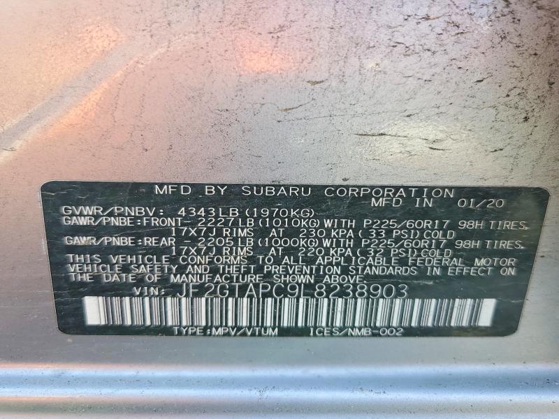Aukcja sprzedaży 2020 Subaru Crosstrek, vin: JF2GTAPC9L8238903, numer aukcji: 78159495