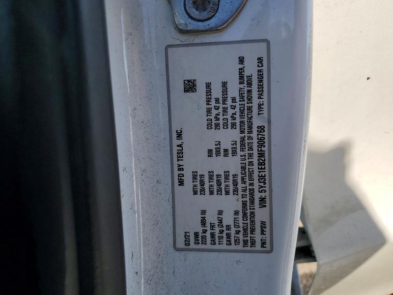 Продажа на аукционе авто 2021 Tesla Model 3, vin: 5YJ3E1EB2MF906768, номер лота: 73866095